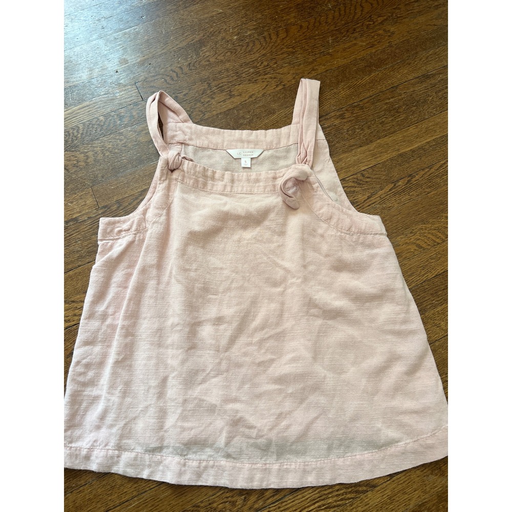 LC Lauren Conrad Pink Slub Knit Tank Top Square Neck Knot Strap Blouse Small